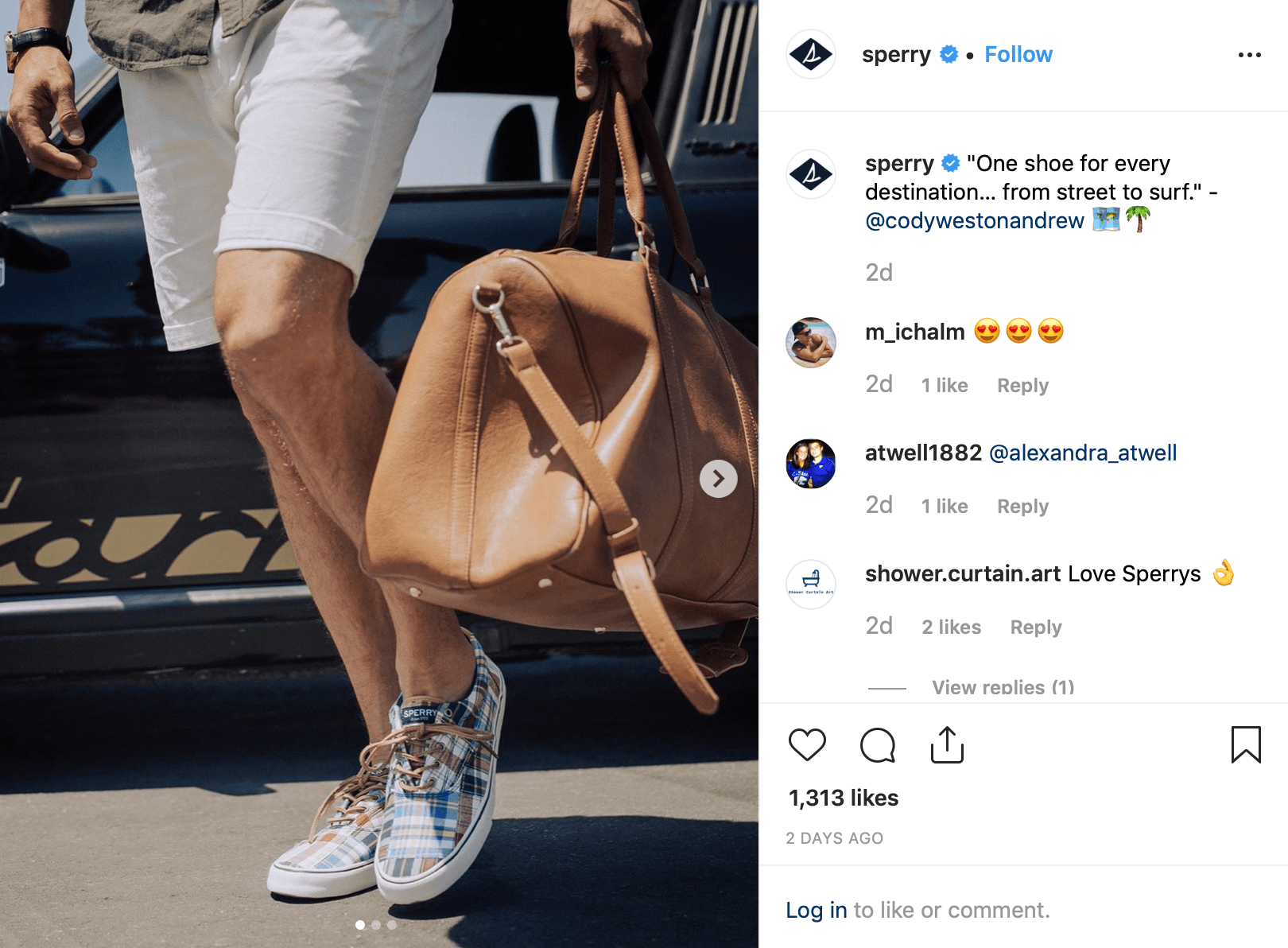 鞋履品牌Sperry在instagram上发布了一个有影响力的人的照片截图