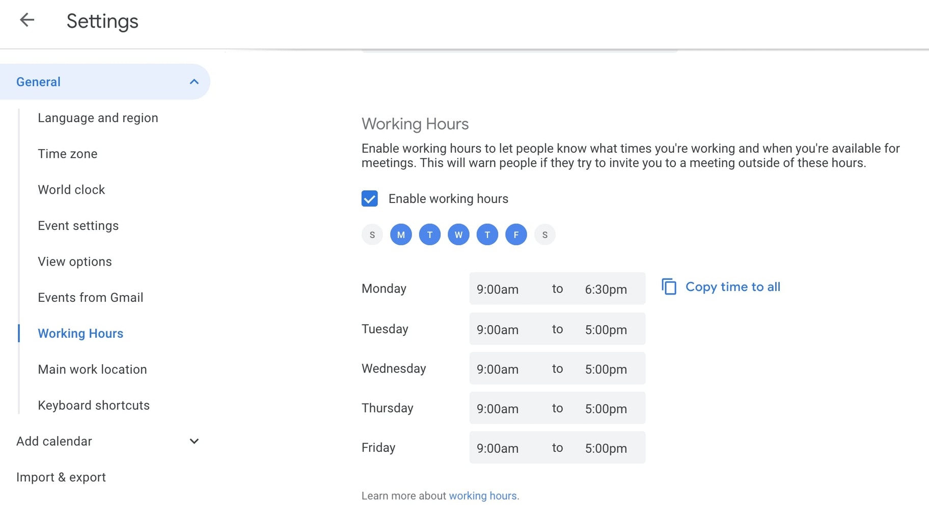 工作时间谷歌日历
