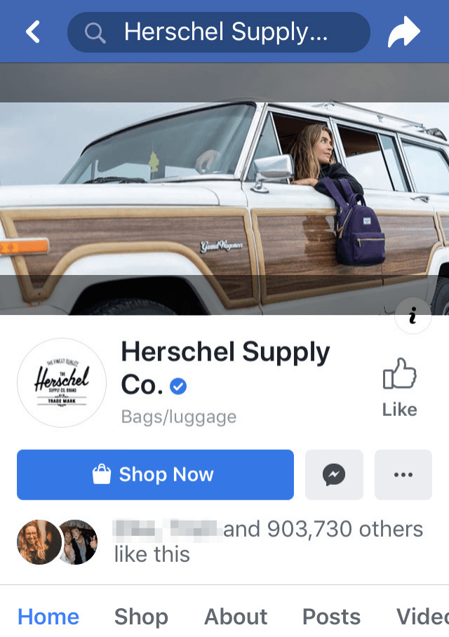 Herschel Supply的Facebook手机页面