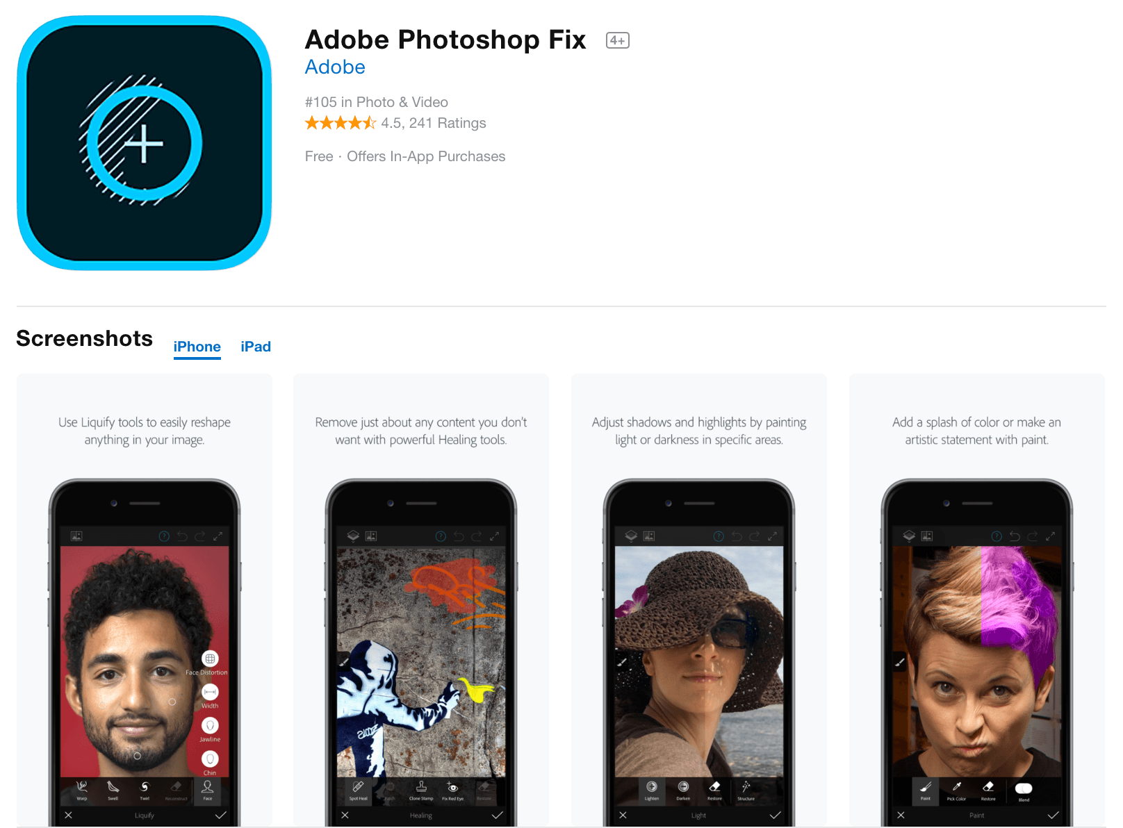 Adobe Photoshop修复照片编辑器应用程序