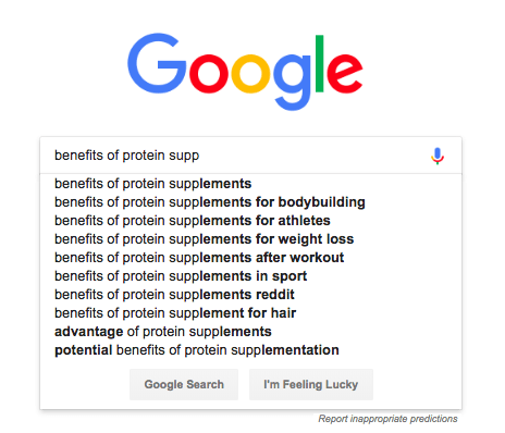谷歌搜索蛋白质补充剂