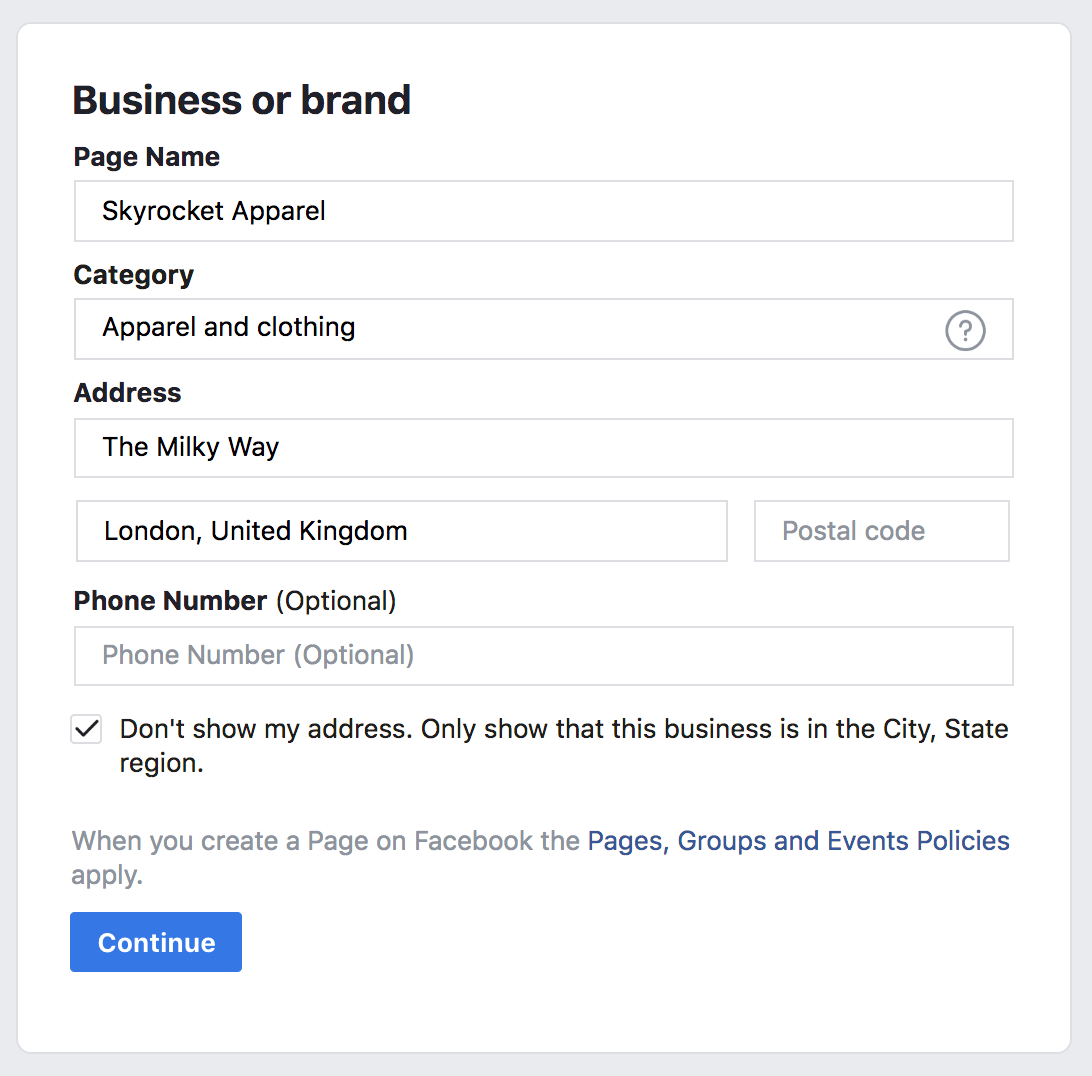 Facebook商业页面设置
