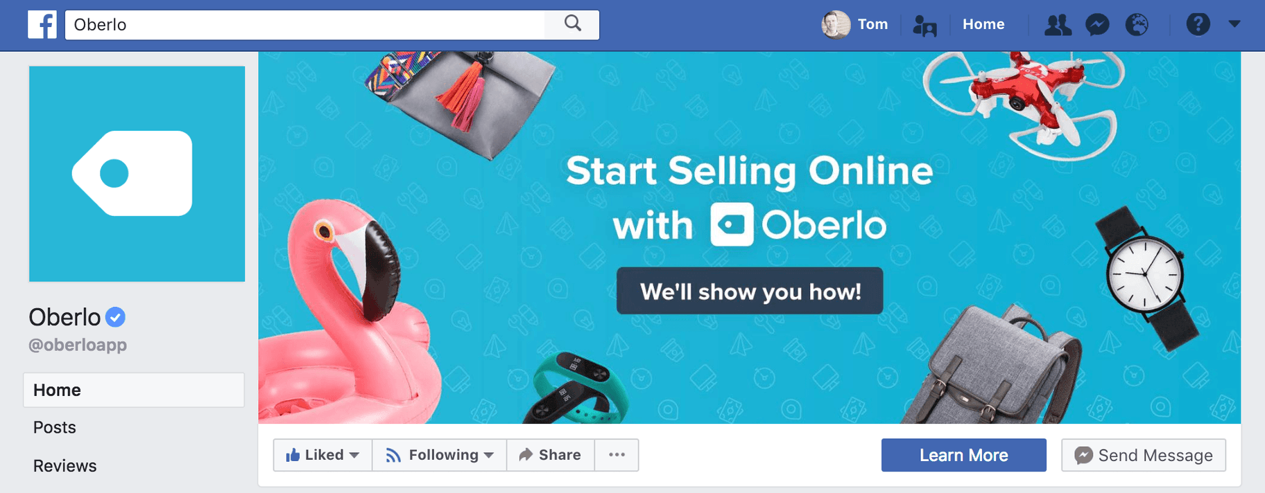 Facebook商业页面Oberlo