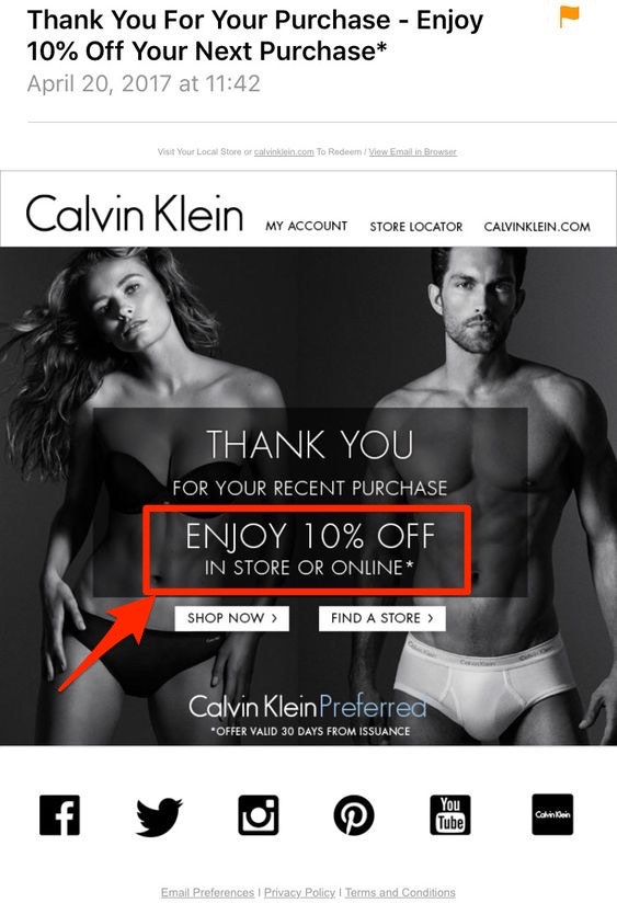 Calvin Klein电子邮件Upsell