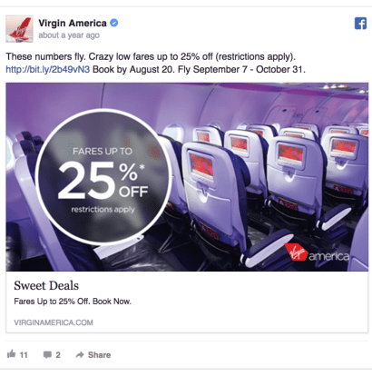Virgin America Facebook广告设计